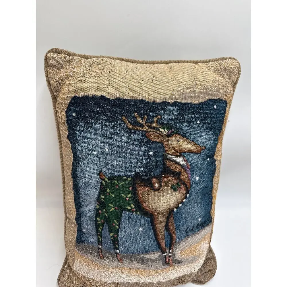 Rustic Deer Tapestry Throw Pillow 12x16 Woodland Cabin Lodge Accent Cushion